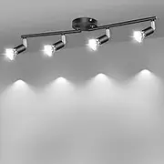 AIBOO LED Ceiling Light,4 Way Rotatable Spot Lights for Ceiling,Flexible Ceiling Lights for Bedroom,Living Room, Black with Protectiv Bulb Trims(Gu10 Bulbs Not Included)