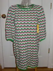 Alice & Olivia Pink White Green Zig Zag Chevron Knit Dress $294 NWT S
