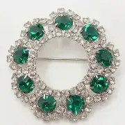 4Ct Round Cut Simulated Emerald Opan Circle Brooch 14K White Gold Plated