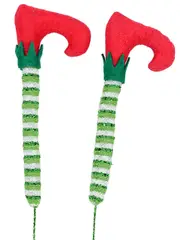 Elf Feet In Your Tree With Long Socks Pair Decorative Christmas Picks - 2 x 40cm