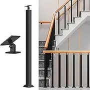 Wrought Iron Post Stair Railing, Posts for Deck Balcony Stair Indoor Outdoor Decor, Black Staircase Handrail, Hand Railing Floor Mount Banister 1PCS(Size:100cm)