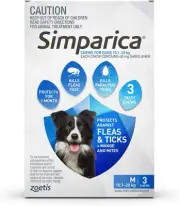 Simparica Flea and Tick Chewable Tablets for Dog Medium 10.1-20 Kg, Blue (Pac...