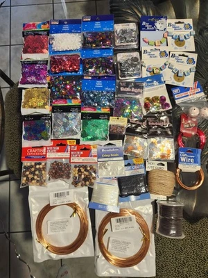 Crafting Lot Wire Beads Sequins Doll Heads Satin Cord Leather String