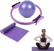 Pilates Ring and Ball Set, Home Workout Equipment for Women, Pilates Circle and Mini Exercise Ball with Tension Sheet, Flexible Resistance Exercise Equipment for Toning Arms, Thighs/Legs