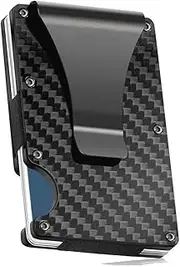 [EZONEDEAL] Slim Wallet for Men - Front Pocket RFID Blocking Minimalist Wallet for Men - Metal Wallet with Money Clip for Men (Carbon Fiber)