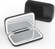 [Meichoon] Foldable Makeup Mirror 5X Magnifier Mini Square Vanity Mirror USB Charging Portable Hand Double-Sided Compact Pocket Cosmetic Mirror UK21 Black