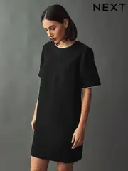 Black Boucle Short Sleeve Mini Dress (E57309) | $30