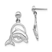 Sterling Silver De-Ani Rhodium-Plated Dolphin In Hoop Dangle Post Earrings