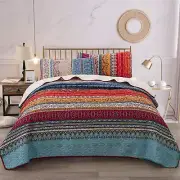 WONGS BEDDING Bohemian Quilt Set King Size, Boho Striped Printed Bedding Beds...