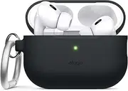 elago Silicone Case Compatible with Apple AirPods Pro 2nd Generation Case (2022), Protective Case with Keychain, Front LED Visible, Supports Wireless Charging (Black)