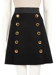 Black Button Detail A-Line Skirt