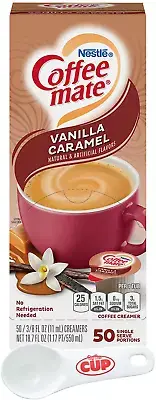 Nestle Coffee mate Liquid Coffee Creamer Singles, Vanilla Caramel, 50 Ct Box wit