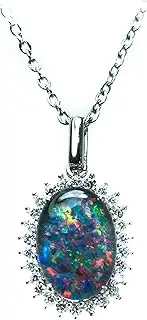 [Opal Gallery] Genuine Australian Opal - 14x10 mm Fire Opal - Australian Triplets Opal Necklace Pendant in Sterling Silver Gold Plated Women's Jewellery