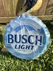 Busch Light BEER Bottle Cap Sign Tin Tacker Metal License Anheuser-Busch Brewery