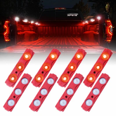 Xprite 8Pcs Red LED Rock Lights Pod Cargo Van Pickup Trucks Bed Grille Lighting