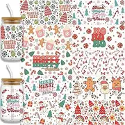 10 Sheets UV DTF Wrap Transfer for Cups, Merry Christmas Wrap Transfer Decal for 16 oz Glass Cup, Christmas Santa Clause Decal for 16 Oz Water Bottles, Set of 10 Sheets Waterproof Cup Print (A)