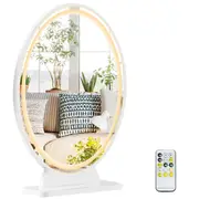 Costway Oval Makeup Mirror Hollywood Vanity Mirrors 4 Lights Adjustable w/Remote Control White