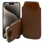 MEZON Apple iPhone 15 Pro (6.1") Pull Tab Slim Faux Leather Pouch Sleeve Case – Shock Absorption – Brown – FREE EXPRESS