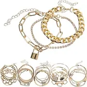 SAFIGLE Pieces Anklet Bracelets Set Retro Dainty Chain Jewelry Women's Fashion Anklet for Christmas Halloween