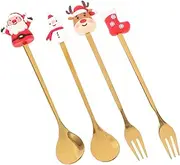 Toyvian Metal Christmas Fork Spoon Set 1 Set of Stainless Steel Flatware Dessert Fork and Spoon for Christmas Tableware