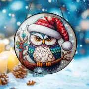 Christmas Owl Stained Glass Owl Suncatcher Christmas Home Decor Christmas Gift