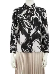 Black Abstract Print Sheer Shirt