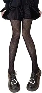 [Oxtxuzdm] Women Japanese Styles Sheer Mesh Tights Stockings Elegant Argyle Checkered Plaids Pattern See Through Pantyhose Hosiery