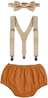 [IBTOM CASTLE] Baby Boys Cake Smash Outfit First Birthday Bloomers Bowtie Adjustable Y Back Suspenders Clothes set