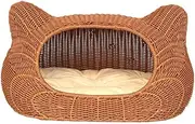 Beautiful Handmade Rattan Cat Litter Removable Cat Cage Small Dog Bite Resistant Kennel (Color : Brown) (Color : Brown)