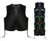 Custom BGA Full Grain Leather Motorcycle Vest with Front Zipper - Made to Order