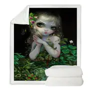 Surrealism Art Prints Green Goddess Girl Throw Blanket