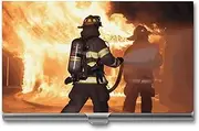 [VFMKT] Slim Metal Business Card Holder Portable Business Card Case Pocket Name Card Holder Firefighter Fireman Flame Wallet for Men Women Office Travel, style, One Size