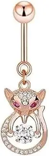 [KanDuo] Belly Button Rings Body Piercing Jewelry, 925 Sterling Silver Smart Fox Belly Button Ring Women Beach Piercing Body Jewelry Fine Gift Unusual-Chi,White,Light Yellow Gold Color