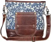 Myra Bags Blue Bliss Canvas, leather & Rug Shoulder Bag S-1950