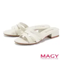 在飛比找momo購物網優惠-【MAGY】雙材質拼接造型低跟拖鞋(米白)