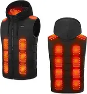 [KOCASO] Heated Vest for Men and Women, 17 Heating Zones 3 Heated Levels USB & DC Dual Power Supply，Detachable Hood，Machine Washable Lightweight Heated Jacket for Winter Outdoor Activities，Size 2XL,