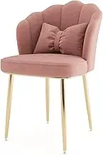 Modern Armless Side Vanity Chair with Curved High Back and Padded Seat Perfect for Bedroom Makeup and Reading Brown (Golden Stool Legs)