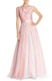 * NWT AIDAN MATTOX Embroidered Bodice Mesh Gown Light Pink 2 bridesmaid