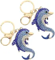 [SAFIGLE] Cute Dolphin Keyring Accessories Set Rhinestone Charm Keychain Ocean Animal Keyring Ornaments for Bag