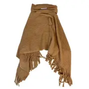 Chico's Poncho Peach Beige Cowl Neck Fringe Knit Pullover One Size Women's Top