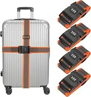 uxcell Luggage Straps with Combination Lock Adjustable Suitcase Belt Strap for Suitcase Briefcase Backpack Travel, Gray-Orange, Pack of 4