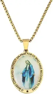 [YQZIYOU] Miraculous Medal - Virgin Mary Necklace, Stainless Steel Pendant Necklace, Fashion Religious Jewelry, Christian Gifts for Men & Women, No Gemstone