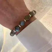 Large 10mm Round Labradorite Beaded Bracelet, Green Blue Yellow Rainbow Flash