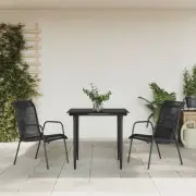 3 Piece Garden Dining Set Black Steel Textilene Outdoor Furniture Patio Ta 00682