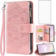 Asuwish Compatible with Samsung Galaxy Note 20 Ultra Glaxay Note20 Plus 5G Wallet Case and Tempered Glass Screen Protector Phone Cover for Gaxaly Notes 20Ultra Note20+ U + 20+ Twenty Not S20 Rose Gold
