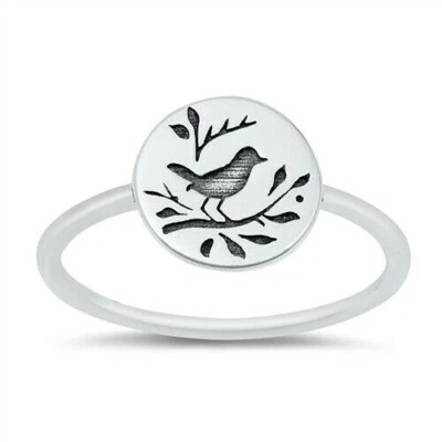 Songbird Ring Genuine Sterling Silver 925 Oxidized Face Height 10 mm Size 9