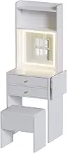 Esspoxi White Vanity with Lighted Makeup Mirror, 2 Drawers and 2 Shelves, Small Makeup Vanity Set with Light Up Makeup Mirror with Storage Vanity Stool for Apartment, Dorm, Bedroom