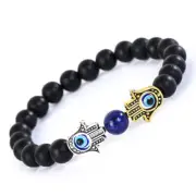 Handmade Hamsa Hand Evil Eye Charm Natural Stone Beads Stretch Bracelet 3 Colors