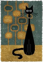 DEAR MODEL Halloween Latch Hook Kits Rug for Adults Kids, DIY Crochet Yarn Kits Anti Slip Base Fabric with Printed Canvas Mat Tapestry Needlework Sets 20" X 15, (Black cat)