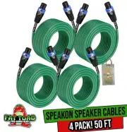 50FT Speakon Plug Speaker Cables | DJ Pro Audio PA Stage Cords 12 AWG Wires